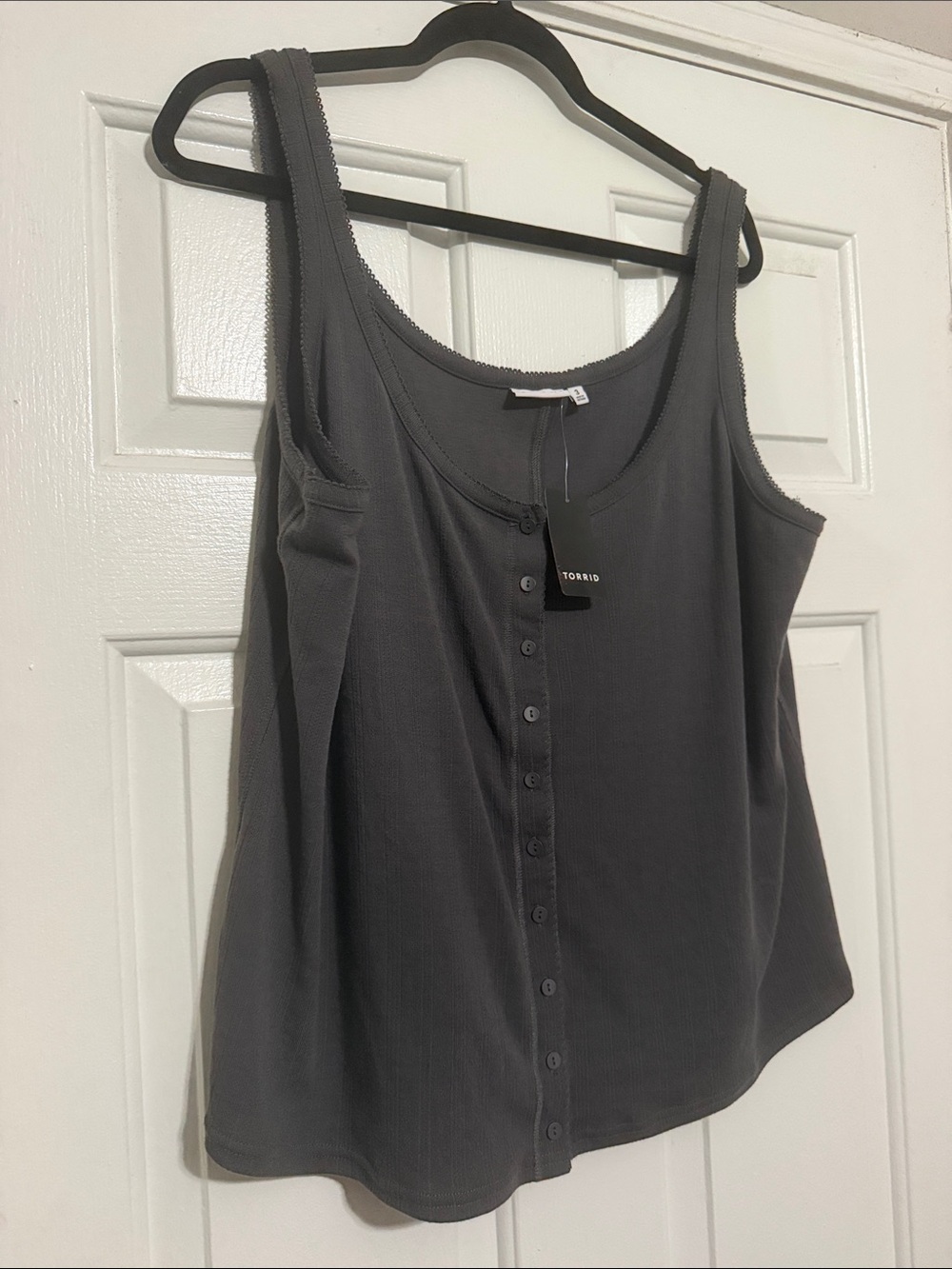 torrid Charcoal Ribbed Button-Front Tank Top - Picture 5 of 5